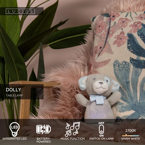 Lucide DOLLY - Table lamp Children - Batteries - LED - 1x3W 2700K - With music feature - Grey - USP